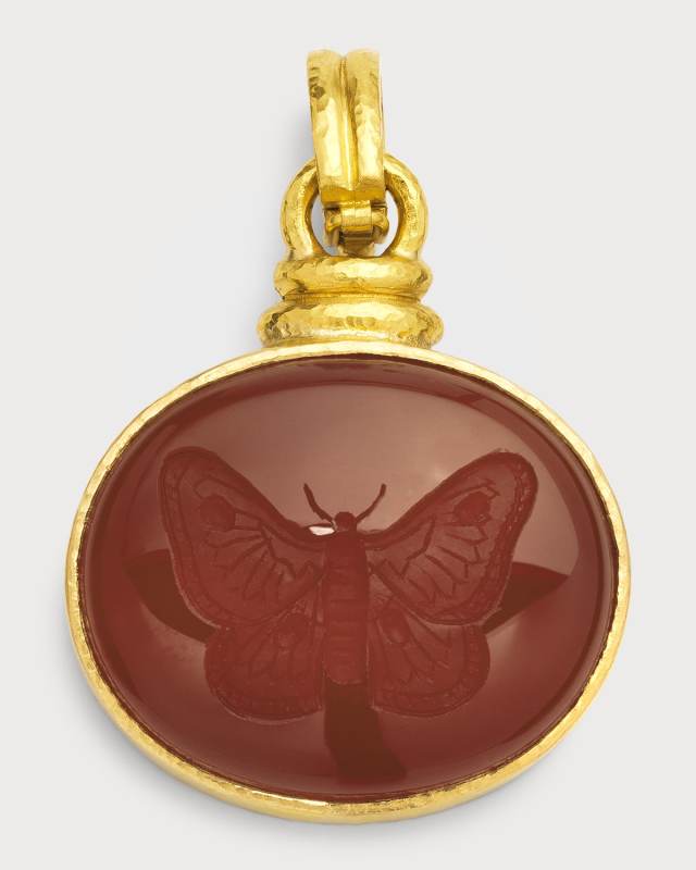 19K Yellow Gold Horizontal Oval Carnelian Moth Pendant